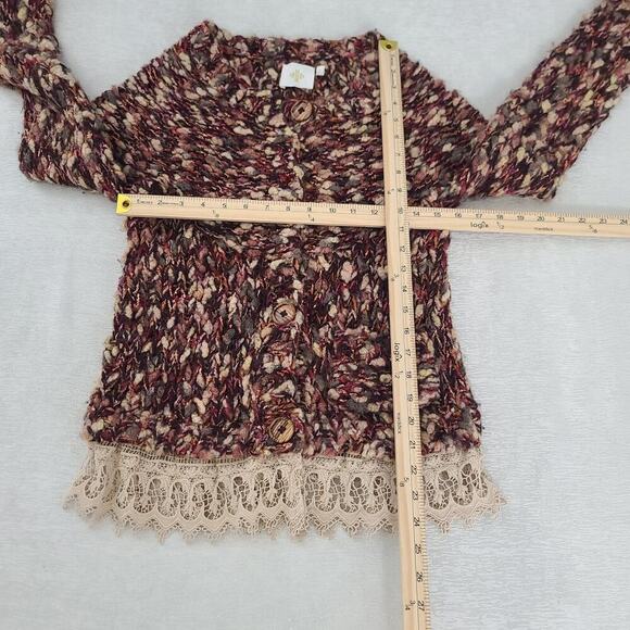 Anthropologie HWR lace trimmed marled Cardigan ladies sweater Size Sm Cozy Wool - Picture 6 of 11